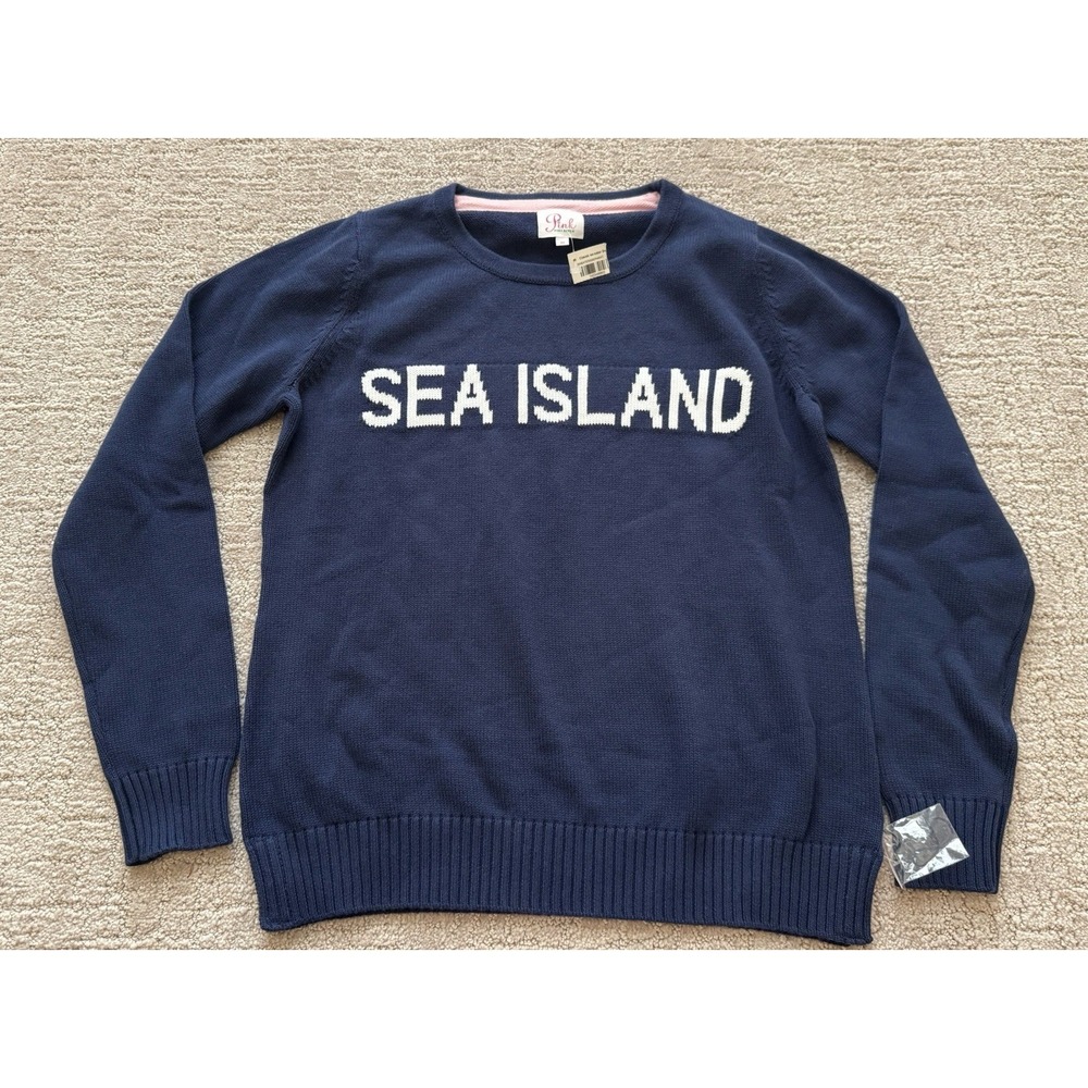 NWT $150 Pink Pineapple Knit SEA ISLAND Sweater Navy/White Preppy Sz M